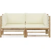 Image de vidaXL Ensemble de salon de jardin 2 pièces avec coussins blancs crème en bambou