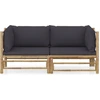Image de vidaXL Ensemble de salon de jardin 2 pièces avec coussins gris foncé en bambou