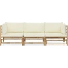 Image de vidaXL Ensemble de salon de jardin 3 pièces avec coussins blanc crème en bambou