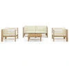 Image de vidaXL Ensemble de salon de jardin 5 pièces avec coussins blanc crème en bambou