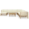 Image de vidaXL Ensemble de salon de jardin 9 pièces avec coussins blanc crème en bambou