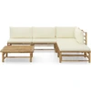 Image de vidaXL Ensemble de salon de jardin 6 pièces avec coussins blanc crème en bambou