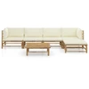 Image de vidaXL Ensemble de salon de jardin 6 pièces avec coussins blanc crème en bambou