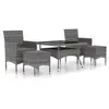 Image de vidaXL Ensemble de jardin 5 pièces Poly rotin et verre trempé Gris