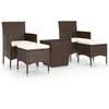 Image de vidaXL Ensemble Bistro 5 pièces Poly-Rotin et verre trempé Marron