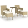 Image de vidaXL Ensemble de jardin bistrot 5 pièces Poly rotin et verre trempé Beige