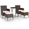 Image de vidaXL Ensemble Bistro 5 pièces Poly-Rotin et verre trempé Marron