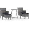 Image de vidaXL Ensemble de jardin bistrot 5 pièces Poly rotin et verre trempé Gris