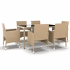 Image de vidaXL Ensemble de jardin 7 pièces Poly rotin et verre trempé Beige