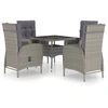 Image de vidaXL Ensemble de jardin 5 pièces Poly rotin et verre Gris