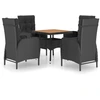 Image de vidaXL 5-tlg. Groupe de jardin Poly Rattan et Akazienholz Schwarz