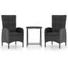 Image de vidaXL 3-tlg. Set Bistro Poly Rattan et Glas Schwarz