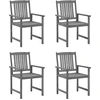 Image de vidaXL Chaises de jardin avec coussins 4 pcs. Gris Bois massif Acacia