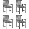 Image de vidaXL Chaises de jardin avec coussins 4 pcs. Gris Bois massif Acacia
