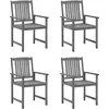Image de vidaXL Chaises de jardin avec coussins 4 pcs. Gris Bois massif Acacia