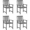Image de vidaXL Chaises de jardin avec coussins 4 pcs. Gris Bois massif Acacia