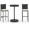 Image de vidaXL Ensemble bar de jardin 3 pièces avec coussins Poly rotin noir