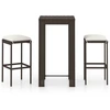 Image de vidaXL Ensemble bar de jardin 3 pièces avec coussins Poly rotin brun