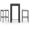 Image de vidaXL Ensemble bar de jardin 3 pièces avec coussins Poly rotin noir