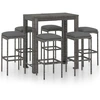 Image de vidaXL Ensemble bar de jardin 7 pièces avec coussins Poly rotin gris