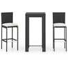 Image de vidaXL Ensemble bar de jardin 3 pièces avec coussins Poly rotin noir