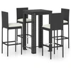 Image de vidaXL Ensemble bar de jardin 5 pièces avec coussins Poly rotin noir