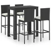 Image de vidaXL Ensemble bar de jardin 5 pièces avec coussins Poly rotin noir