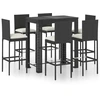 Image de vidaXL Ensemble bar de jardin 7 pièces avec coussins Poly rotin noir
