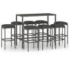 Image de vidaXL Ensemble bar de jardin 9 pièces avec coussins Poly rotin gris