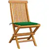 Image de vidaXL Chaises de jardin avec coussins verts 2 pcs. Bois massif teck