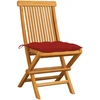 Image de Chaises de jardin avec coussins rouges 2 pcs. Bois massif teck