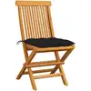 Image de vidaXL Chaises de jardin avec coussins noirs 2 pcs. Bois massif teck