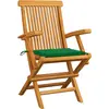 Image de vidaXL Chaises de jardin avec coussins verts 2 pcs. Bois massif teck