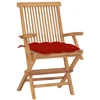 Image de Chaises de jardin avec coussins rouges 2 pcs. Bois massif teck