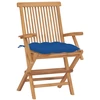Image de vidaXL Chaises de jardin avec coussins bleus 2 pcs. Bois massif teck