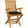 Image de vidaXL Chaises de jardin avec coussins noirs 6 pcs. Bois massif teck