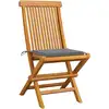 Image de vidaXL Chaises de jardin avec coussins gris 4 pcs. Teck massif