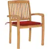 Image de vidaXL Chaises de jardin 2 pcs. avec coussins rouges en teck massif