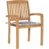 Image de vidaXL Chaises de jardin 2 pcs. Gris Motif à carreaux Coussin en teck massif