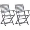 Image de vidaXL Chaises de jardin pliantes 2 pièces avec coussin en bois massif d'acacia