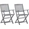 Image de vidaXL Chaises de jardin pliantes 2 pièces avec coussin en bois massif d'acacia