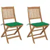 Image de vidaXL Chaises de jardin pliantes 2 pcs. avec coussins en bois massif d'acacia