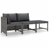 Image de vidaXL Ensemble de salon de jardin 3 pièces avec coussins Poly rotin gris