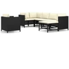 Image de vidaXL Ensemble de salon de jardin 7 pièces avec coussins Poly rotin noir
