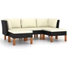 Image de vidaXL Ensemble de salon de jardin 5 pièces avec coussins Poly rotin noir