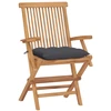 Image de vidaXL Chaises de jardin avec coussins anthracite 4 pcs. Bois massif teck