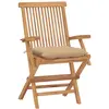 Image de vidaXL Chaises de jardin avec coussin beige 4 pcs. Bois massif teck