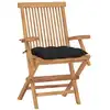 Image de vidaXL Chaises de jardin avec coussins noirs 4 pcs. Bois massif teck