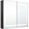 Image de vidaXL Armoire à miroir LED pour salle de bain noir brillant 80x12x68 cm