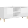 Image de vidaXL Armoire TV avec pieds en bois massif blanc brillant 103,5x35x50 cm